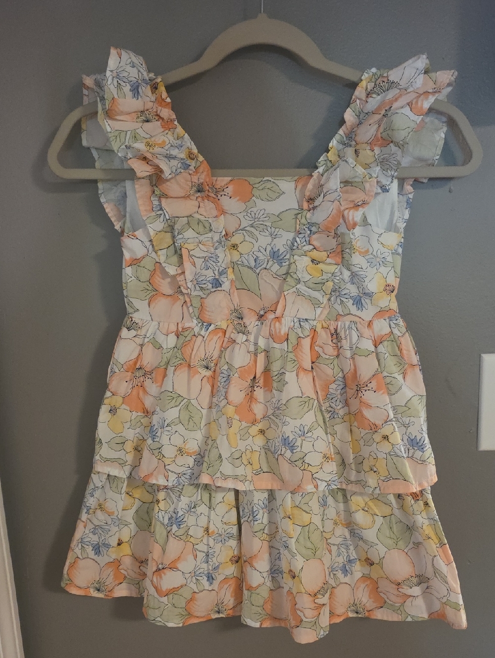 Janie and Jack Floral Tiered Ruffle Dress in Peach, Yellow, Blue